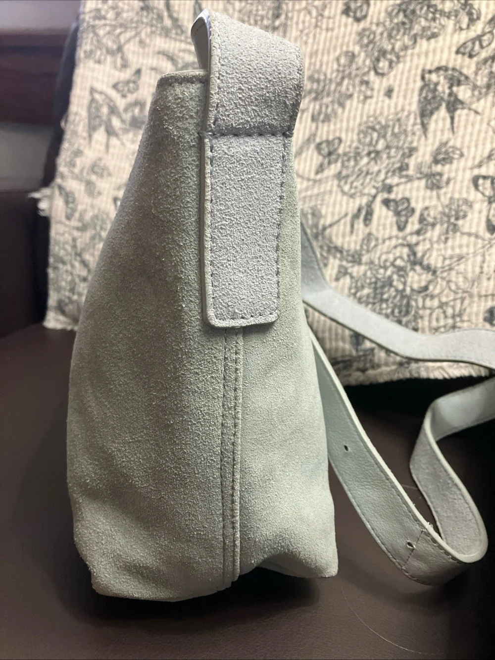 Margot Kaye Mint Suede Crossbody Bag with Adjustable Strap